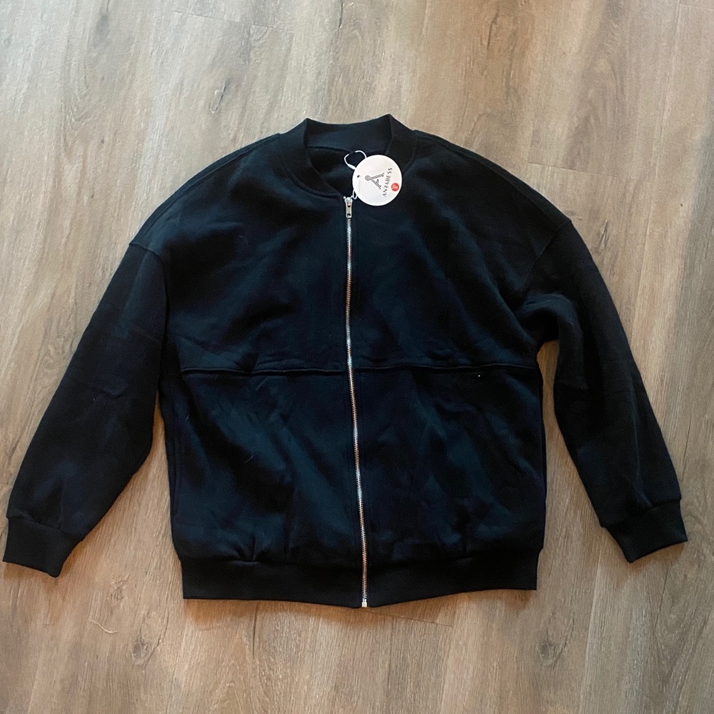 Black Zip-Up Bomber Jacket Sweatshirt